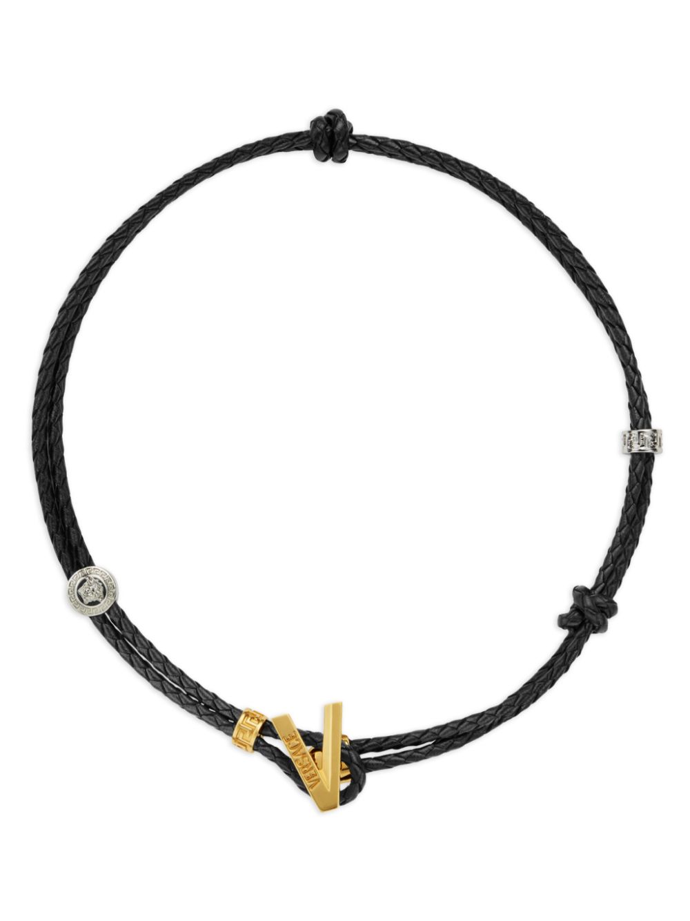 Versace logo-plaque braided necklace - Black