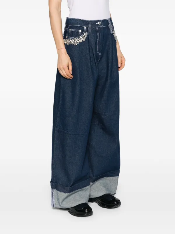 BTS ジン着用 Simone Rocha ロゴ クリスタルWide Puddleジーンズ Simone Rocha Wide Puddle Jeans | Blue | FARFETCH JO