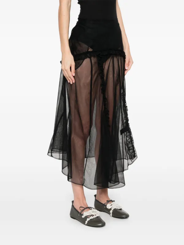 Simone Rocha Sheer ruffle-trim Midi Skirt | Black | FARFETCH