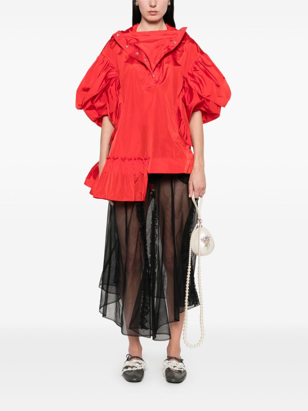 Simone Rocha sheer ruffle-trim midi skirt - Zwart