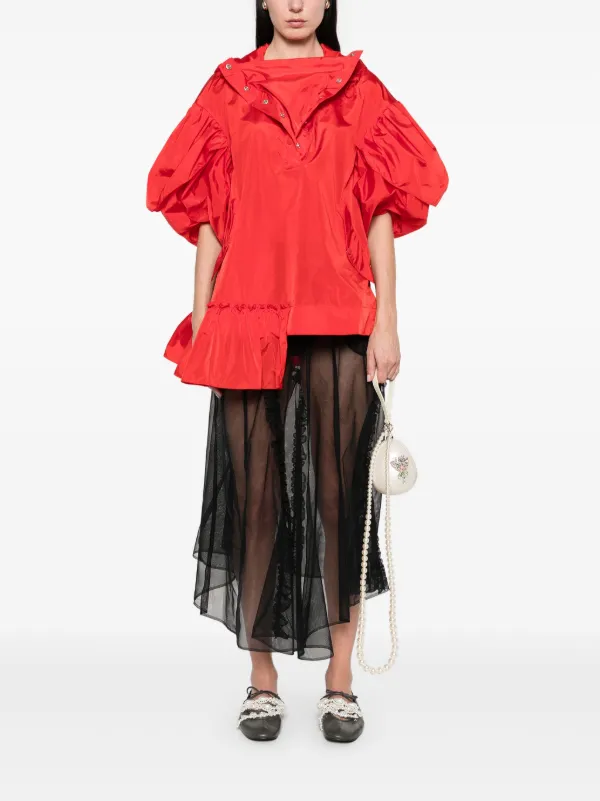 Simone Rocha x  フリルトップス Simone Rocha ruffle-detail petal-sleeve Hoodie | Red