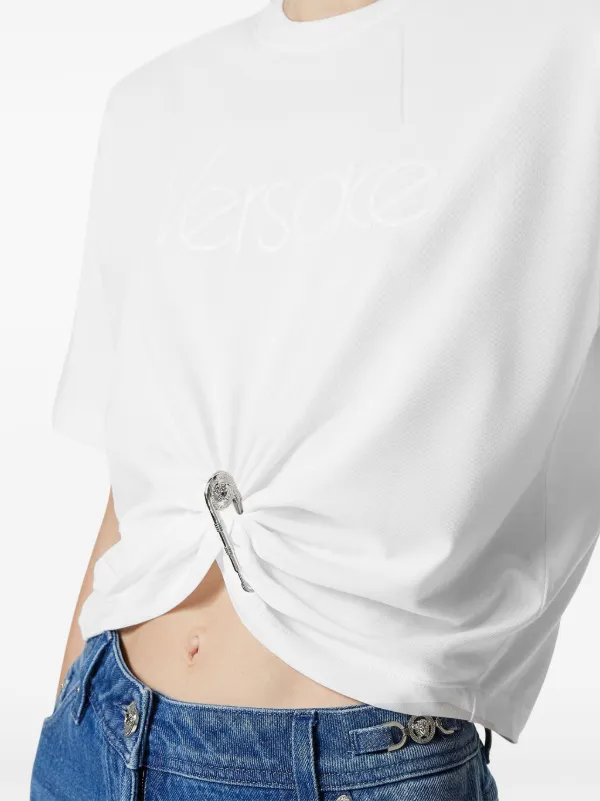 Versace logo-embroidered T-shirt | White | FARFETCH