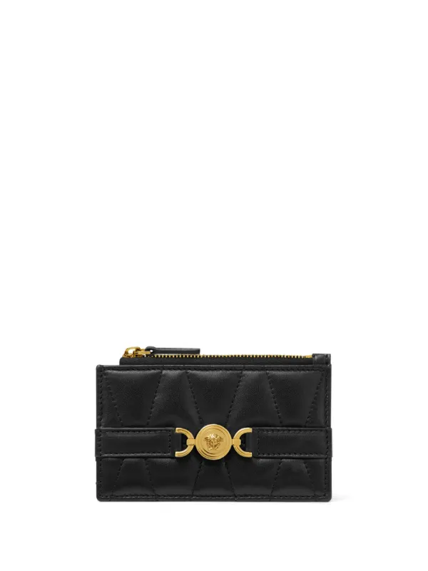 【関税&送料込】Versace Zippered Card Holder Versace Tag Zip Card Holder Black,Gold | VERSACE US