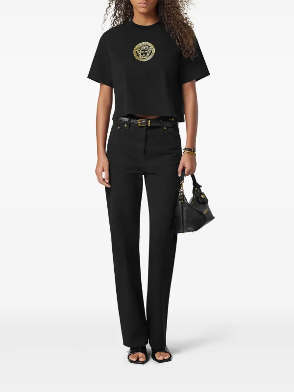 【関税込み】Versace ブラック メドゥーサ クロップド Tシャツ Versace メドゥーサ クロップド Tシャツ | ブラック | FARFETCH JP