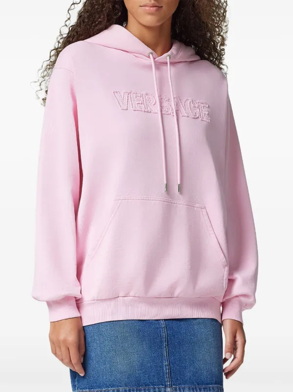 Versace logo-embroidered Fringed Hoodie | Pink | FARFETCH TH