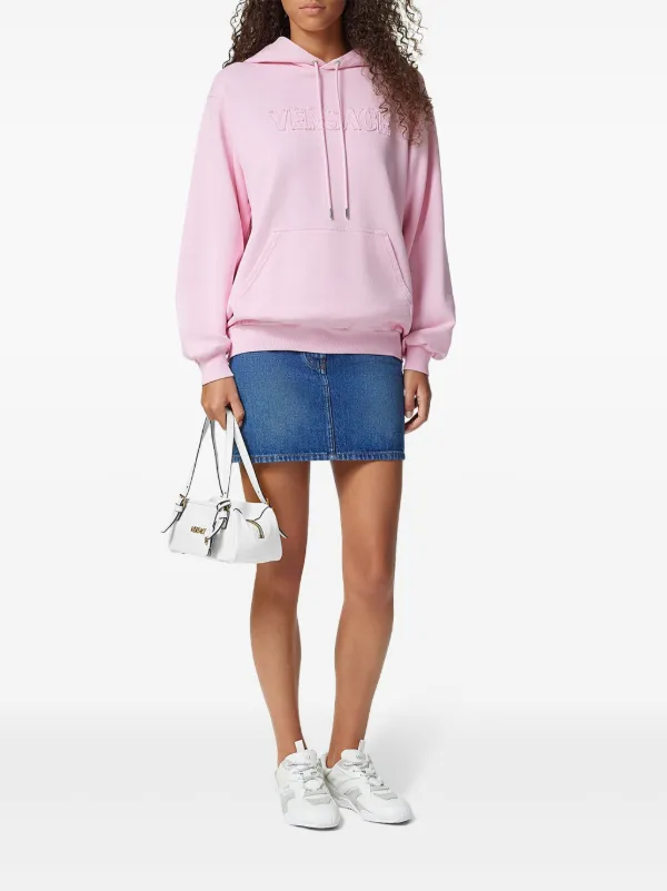 Versace logo-embroidered Fringed Hoodie | Pink | FARFETCH TH