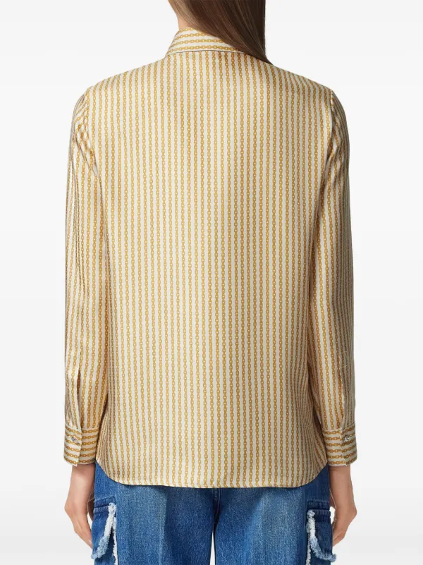 Versace Pinstripe Chain Silk Shirt | Neutrals | FARFETCH TW