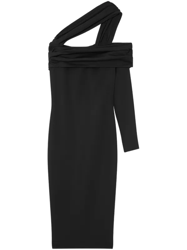 versace one shoulder black dress Versace Black Logo Band Jersey One Shoulder Midi Dress S