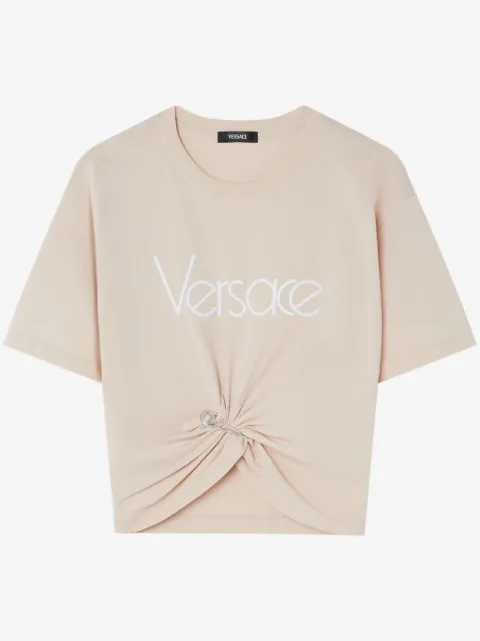 Versace t-shirt crop à détail d'épingle