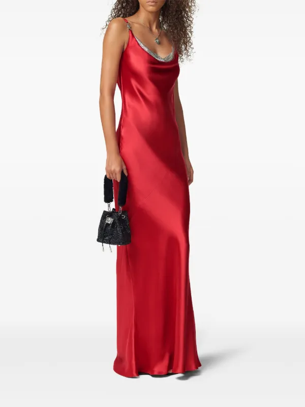 Versace Metal Mesh Slip Satin Gown Red FARFETCH IN