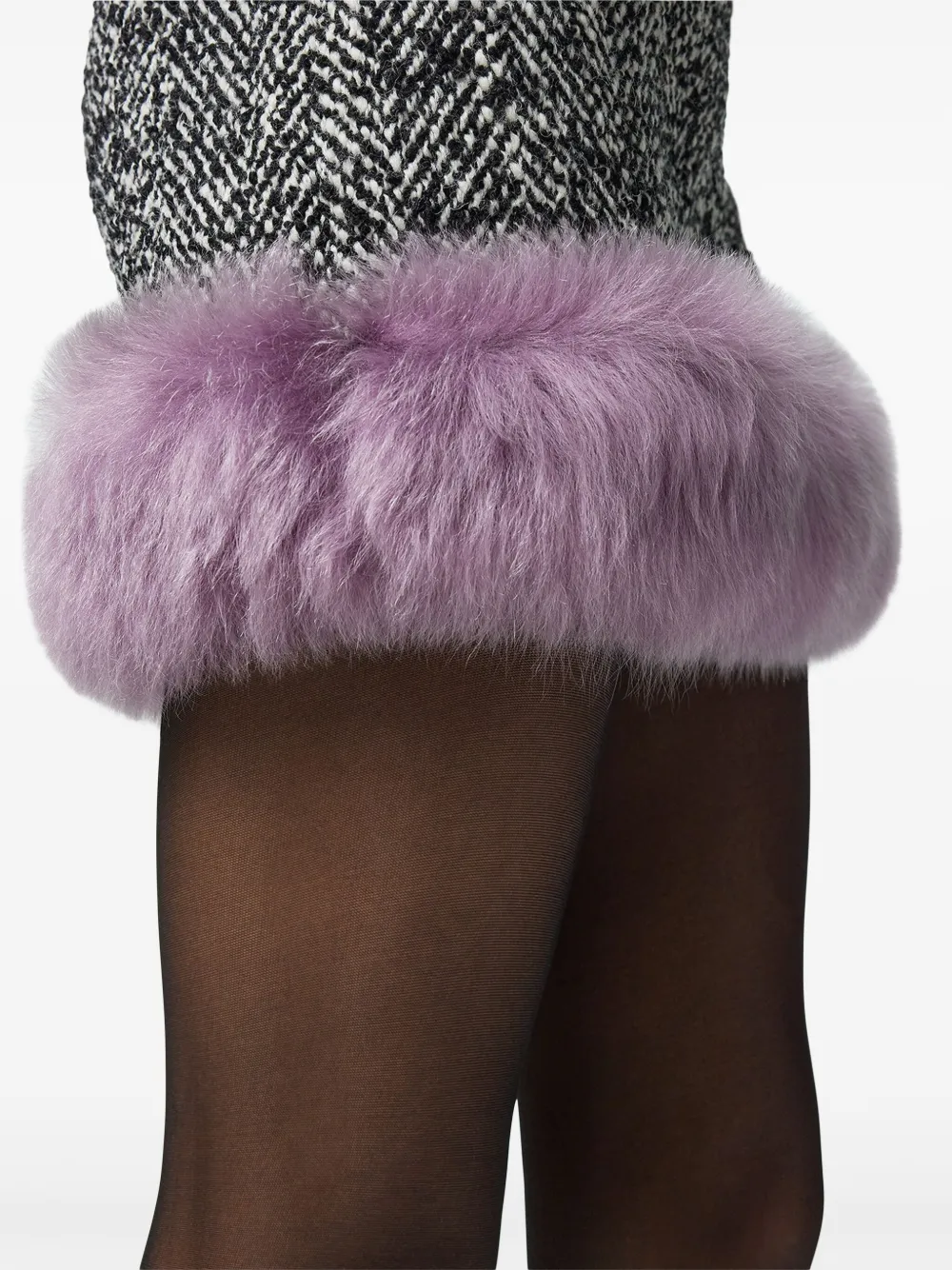Versace Mini-rok met lammy afwerking en chevron streep Zwart