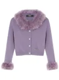 Versace shearling-trim cropped cardigan - Purple