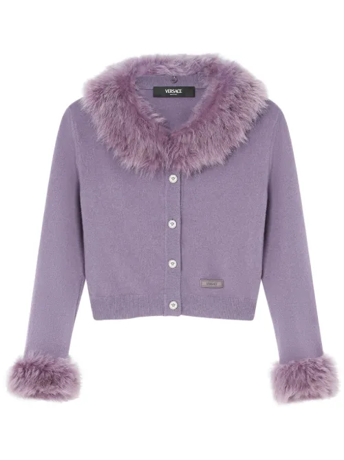Cardigan crop à bords en peau lainée - Versace - Modalova