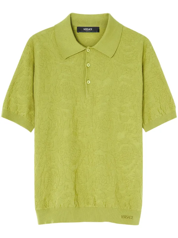 Versace Barocco Knitted Polo Shirt Green FARFETCH TR