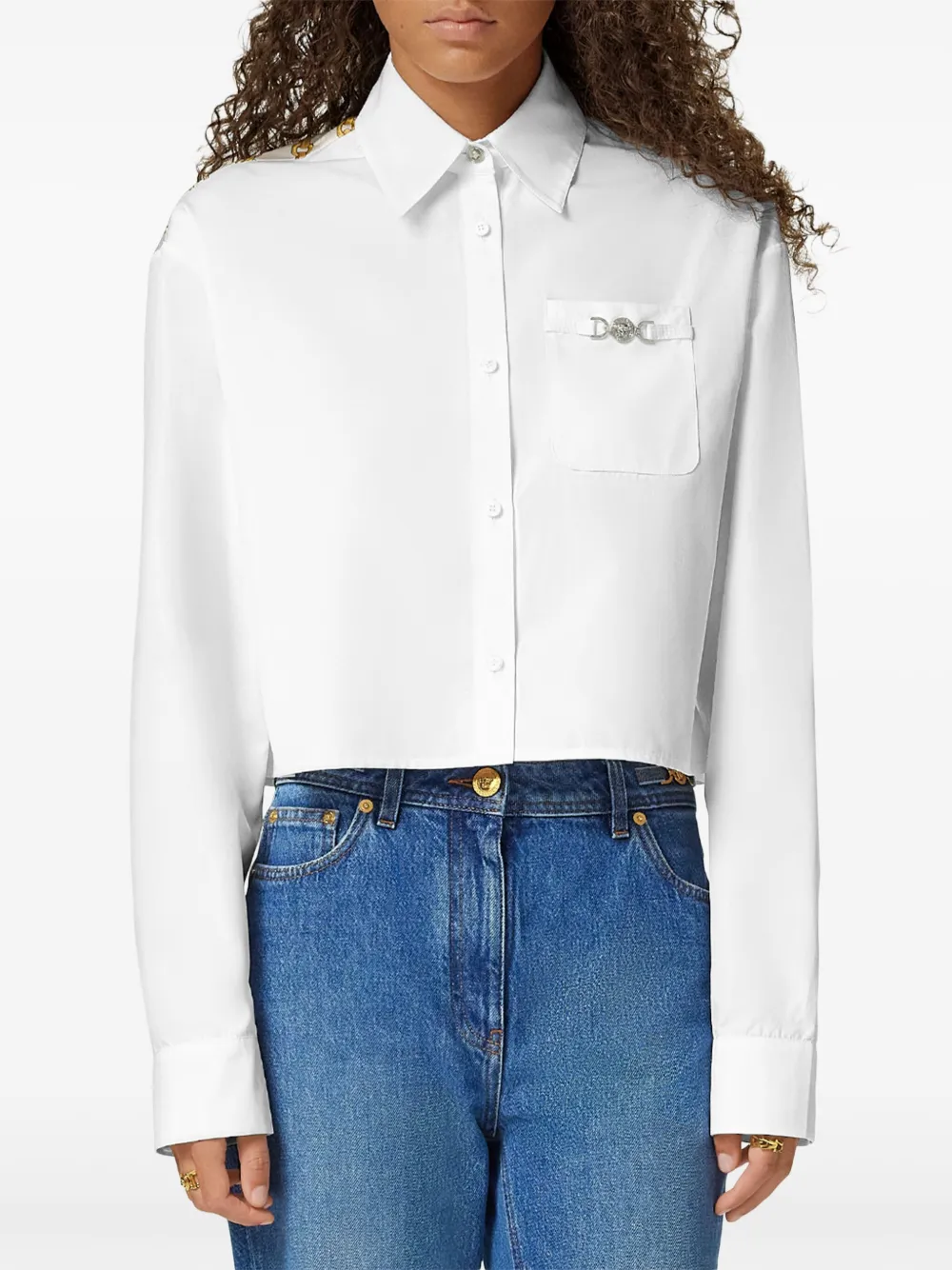 Versace Chain Stripes cropped blouse Wit