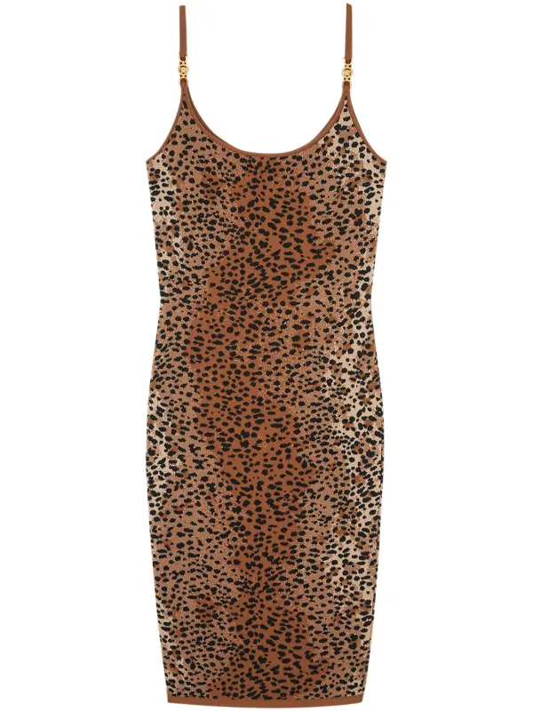 Versace Leopard Jacquard Fitted Knit Midi Dress, Female, Print, 38