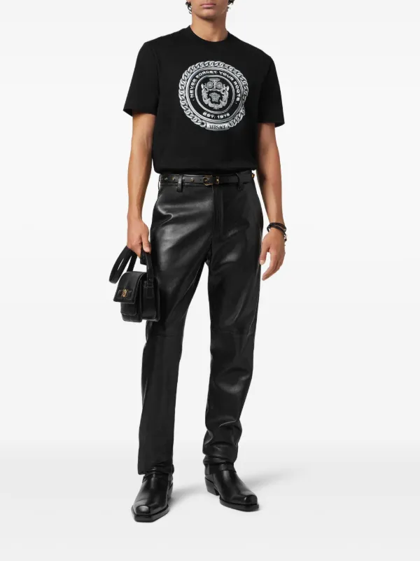 Versace ストレート レザーパンツ | ブラック | FARFETCH JP