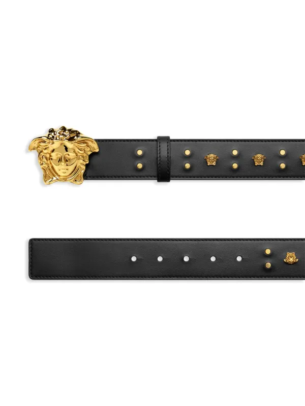 VERSACE ヴェルサーチ メデューサ ブラック レザー ベルト スタッズ Versace ラ メドゥーサ スタッズ レザーベルト | ブラック