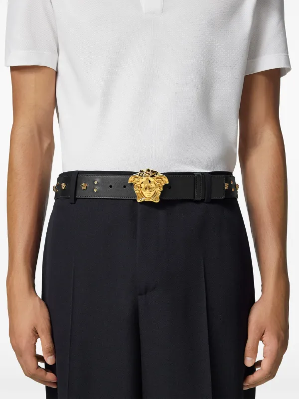 Versace ラ メドゥーサ スタッズ レザーベルト | ブラック