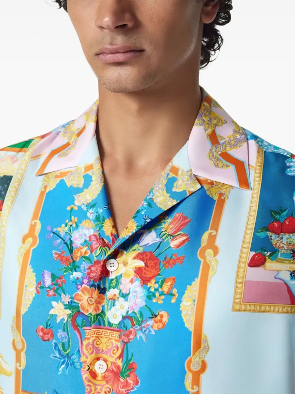 【国内発送】VERSACE Sea Silk Shirt Versace Gallery Silk Shirt | Blue | FARFETCH