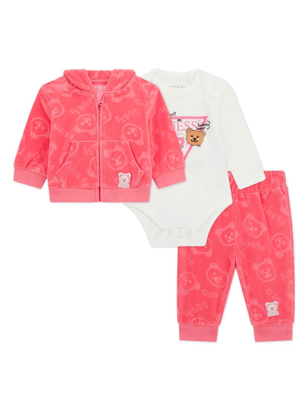 guess kids teddy bear-pattern tracksuit (set of three) - Pink