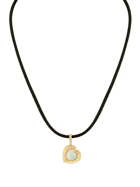 Lizzie Mandler Fine Jewelry قلادة ذهب أصفر عيار 18 بدلاية قلب وزينة حجر الأوبال