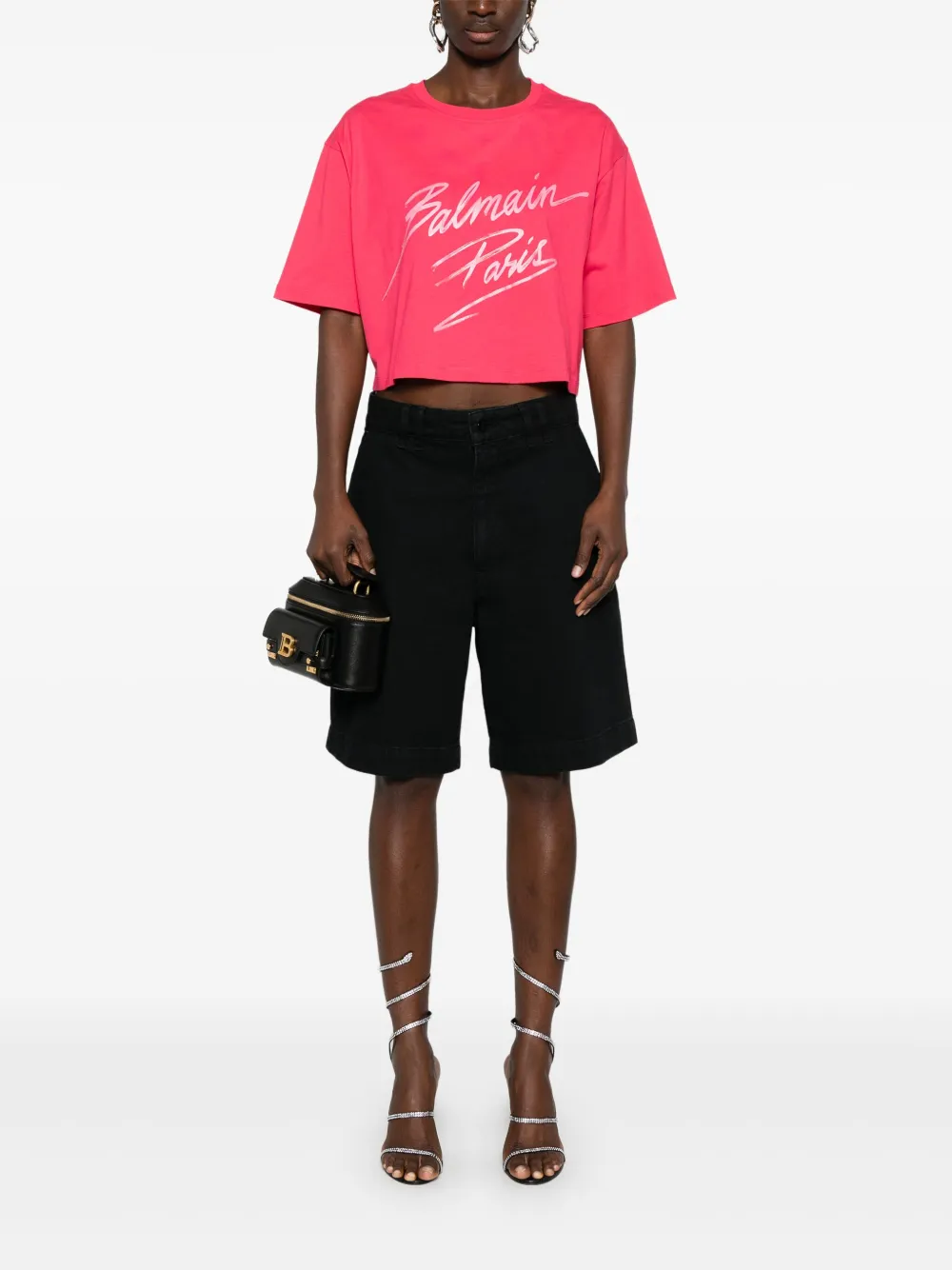 Balmain Cropped T-shirt Roze