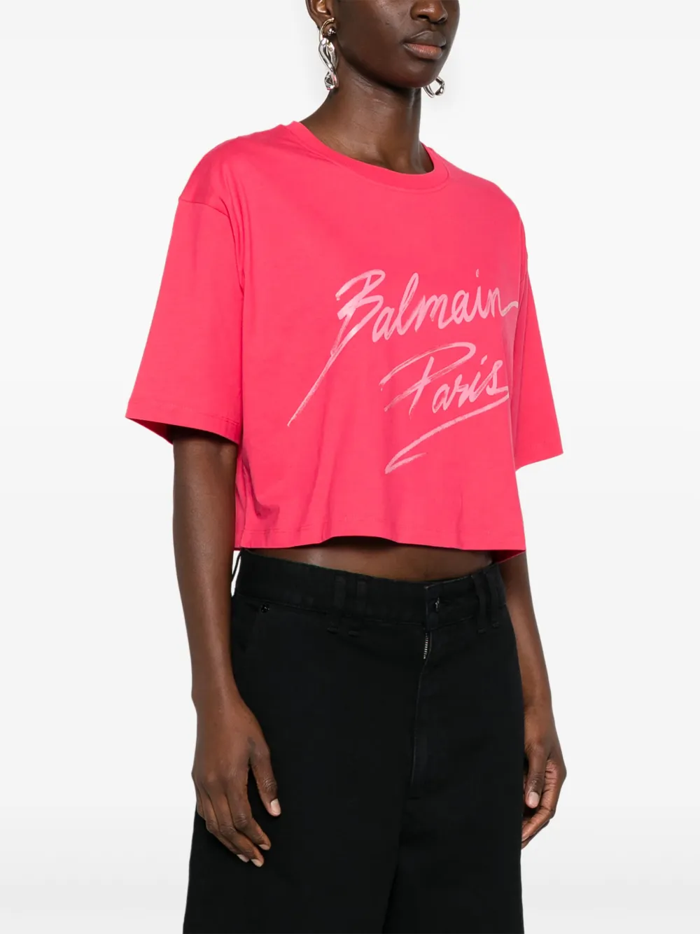 Balmain Cropped T-shirt Roze