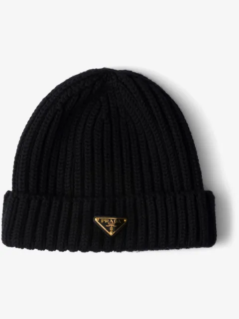 Prada triangle-logo ribbed beanie