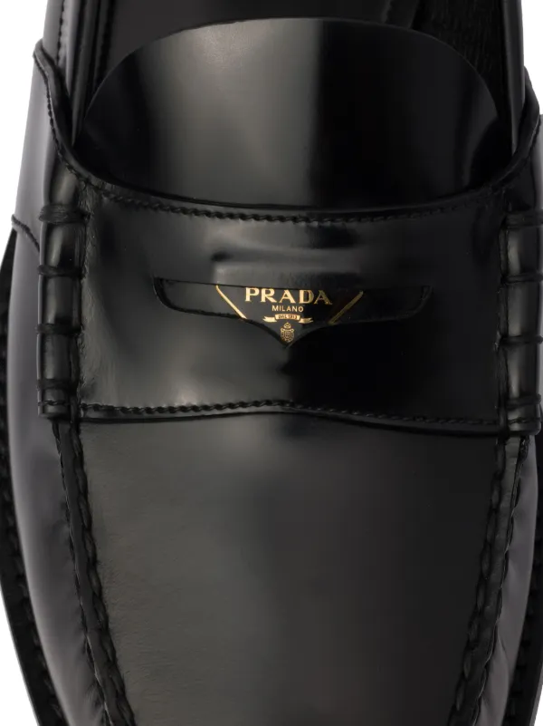 Prada Brushed Leather Loafers | Black | FARFETCH Prada Brushed Leather Loafers | Black | FARFETCH