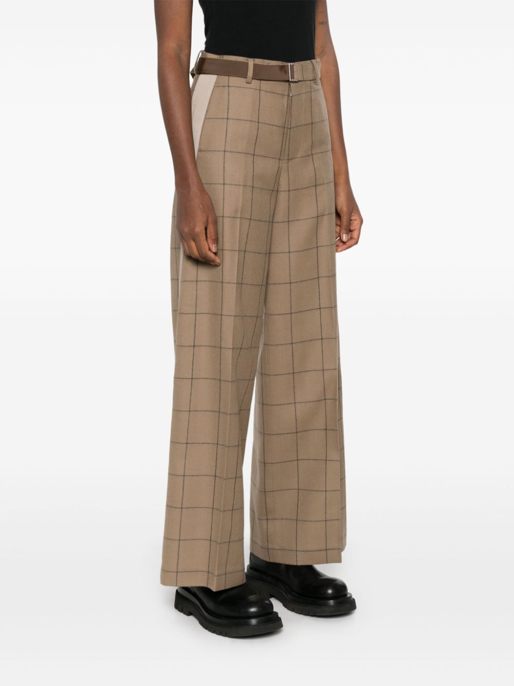 Shop Sacai Checked Trousers In Brown