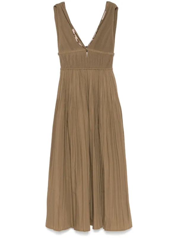 Maje Pliss Midi Dress | Brown | FARFETCH OM