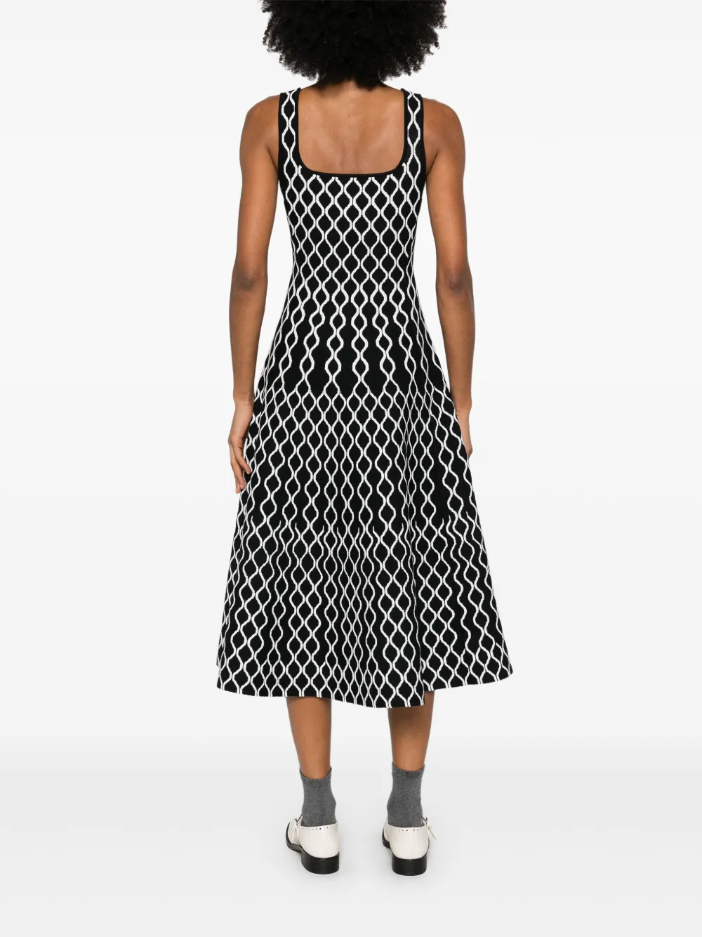 Maje Midi-jurk met geometrische print Zwart