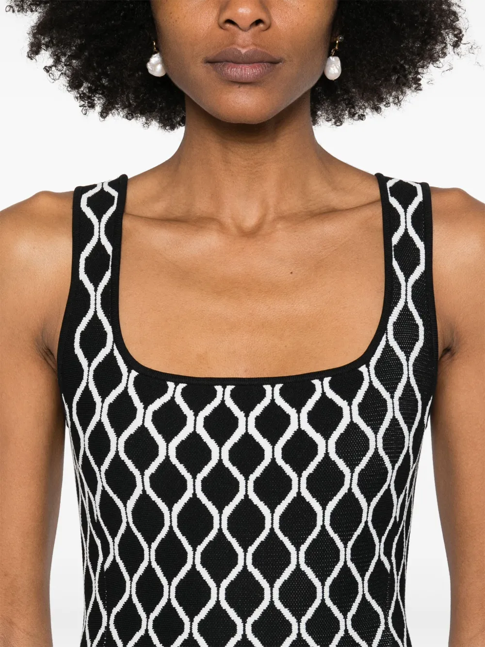 Maje Midi-jurk met geometrische print Zwart