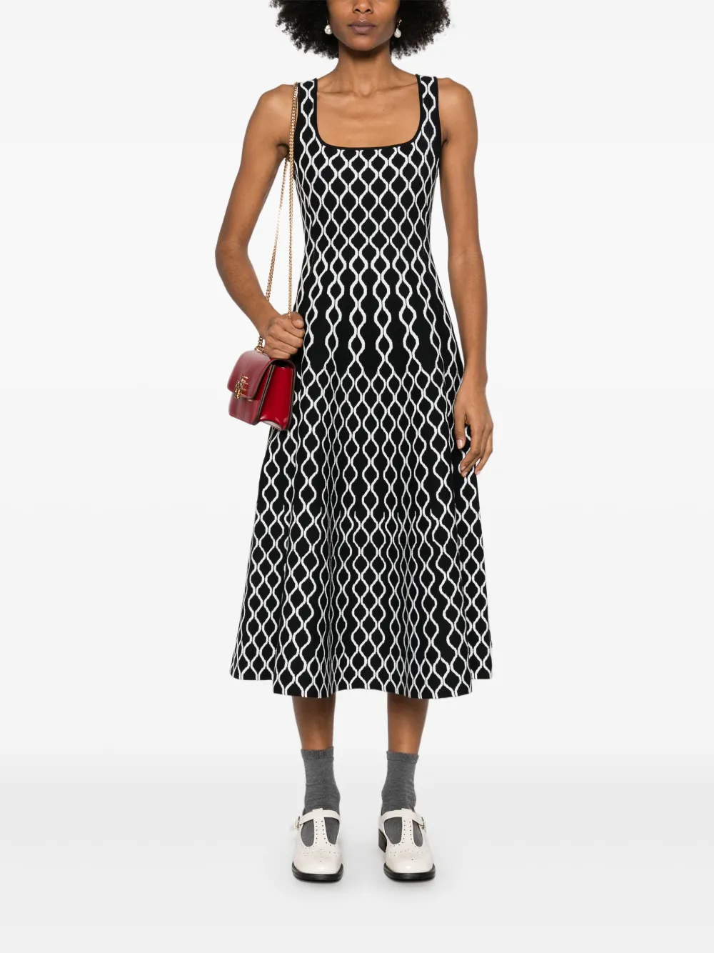 Maje Midi-jurk met geometrische print - Zwart