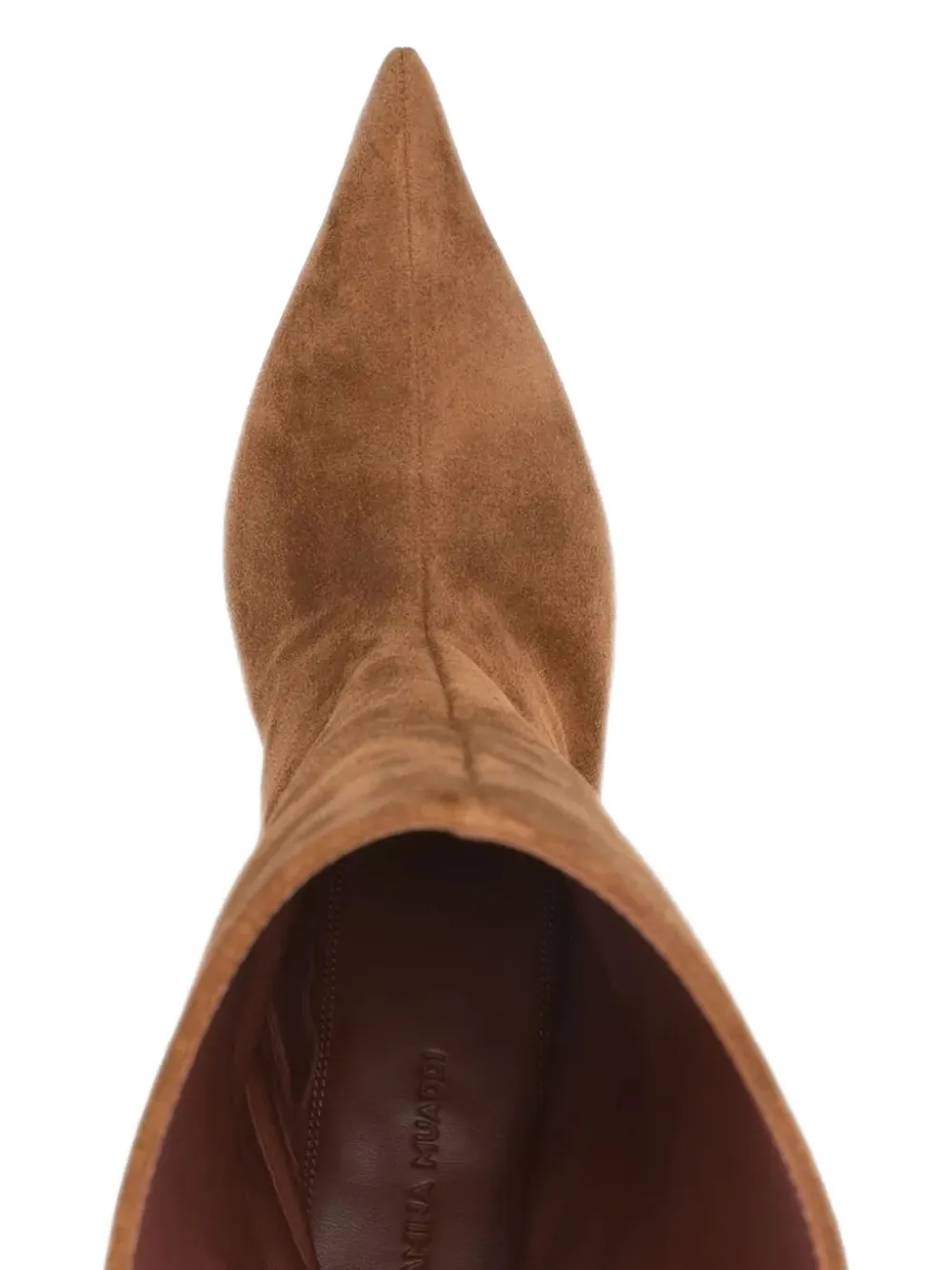 Amina Muaddi 60mm Fiona pointed-toe suede boots Brown