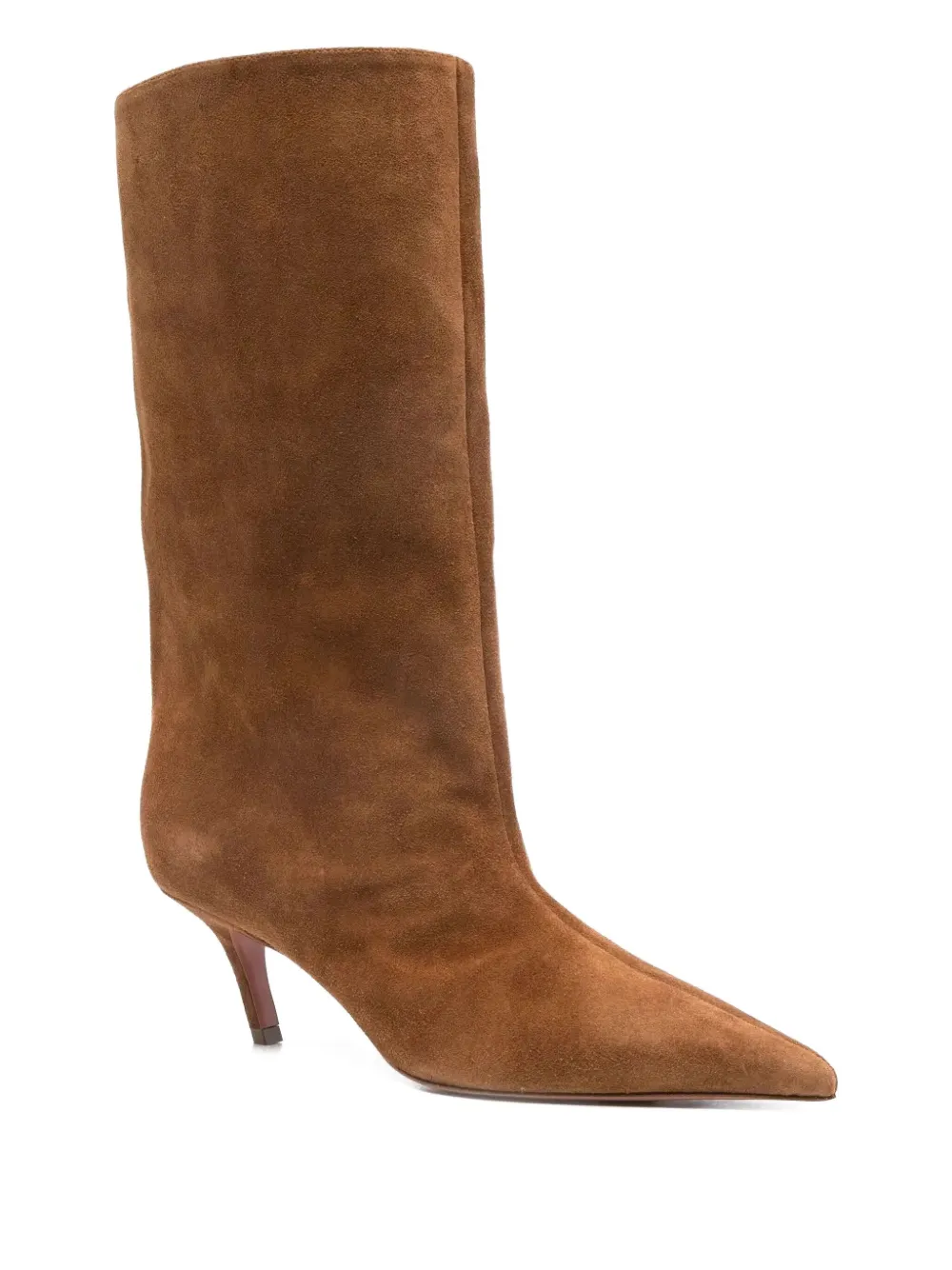 Amina Muaddi 60mm Fiona pointed-toe suede boots Brown