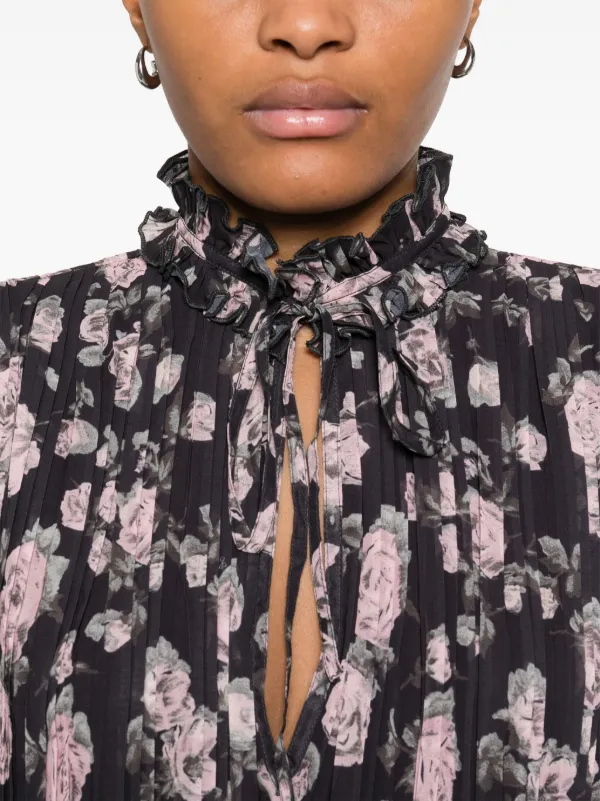 GANNI flora-printed Georgette Dress | Black | FARFETCH