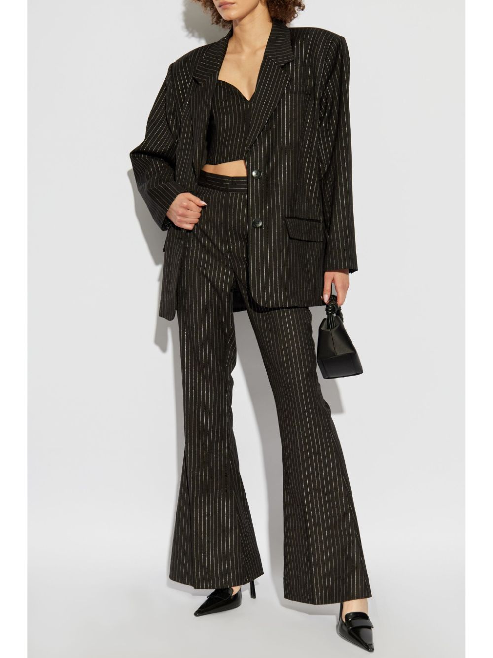 Shop Gestuz Pinstriped Flared Trousers In Black