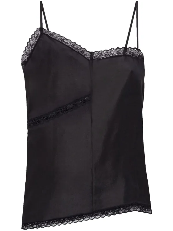 【MM6 Maison Margiela】BLACK Vネック シルクキャミドレス MM6 Maison Margiela レースディテール シルクトップ | ブラック