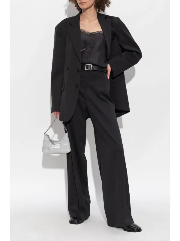 注目ブランドのギフト Margiela Maison MM6 レースディテール ブラック | シルクトップ トップス