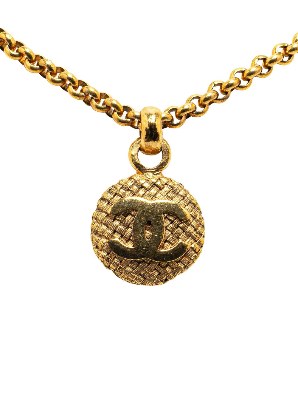 CHANEL Pre-Owned 1980-1990 Gold Plated CC Round Pendant costume necklace