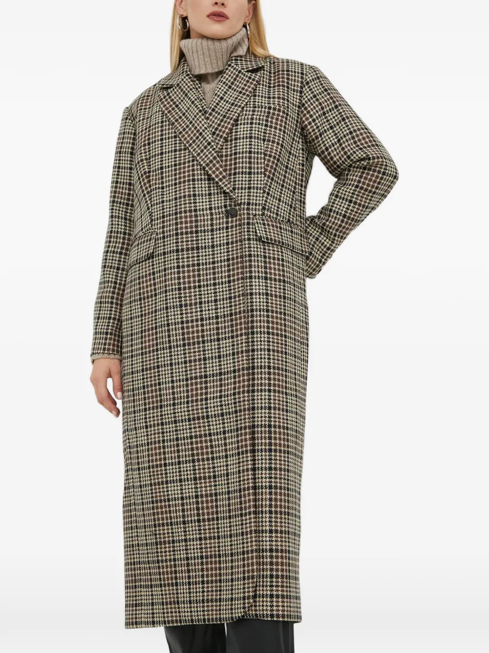 HERSKIND Wanda check-pattern double-breasted coat - Braun