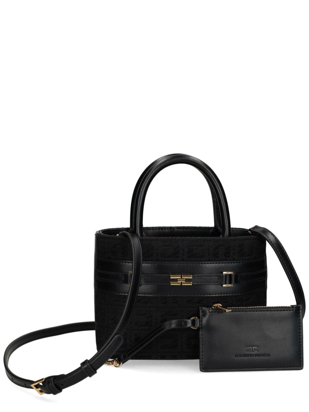 Elisabetta Franchi horsebit jacquard tote bag - Black