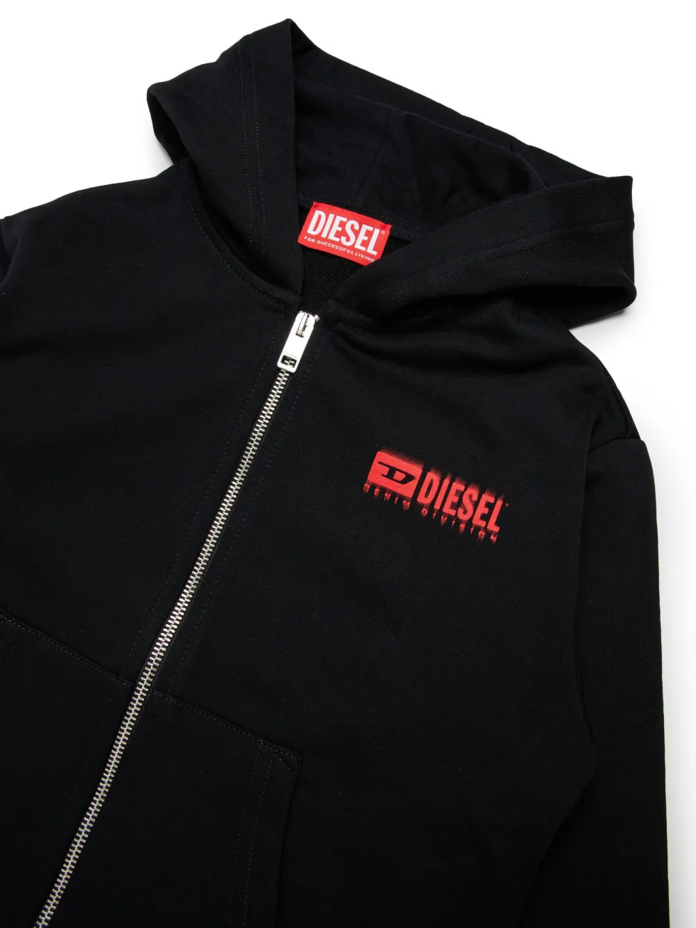 Diesel Kids Hoodie met rits Zwart