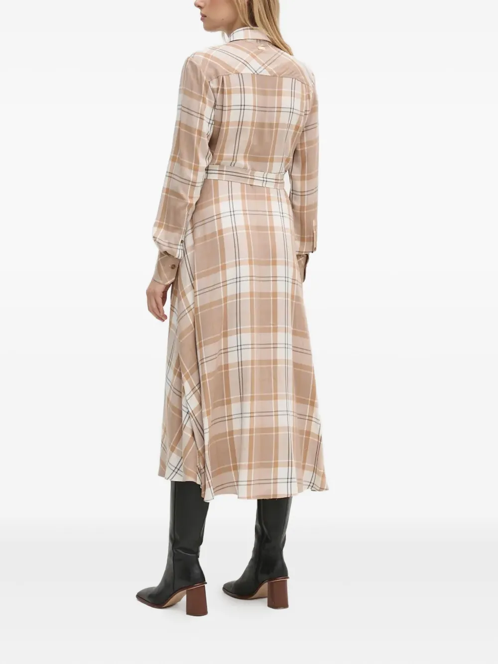 Barbour Geruite midi-jurk met ceintuur - Beige