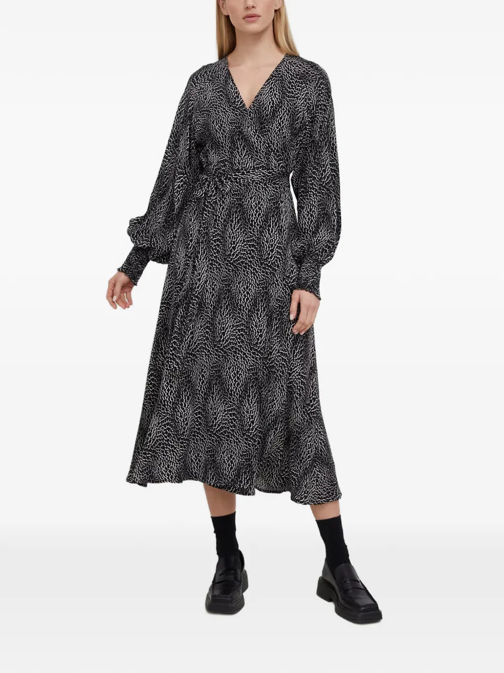 Gestuz V-neck pattern midi dress - Schwarz
