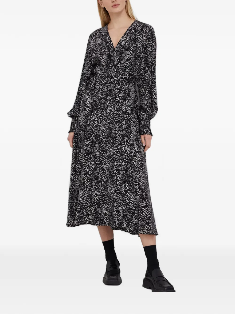V-Neck Pattern Midi Dress