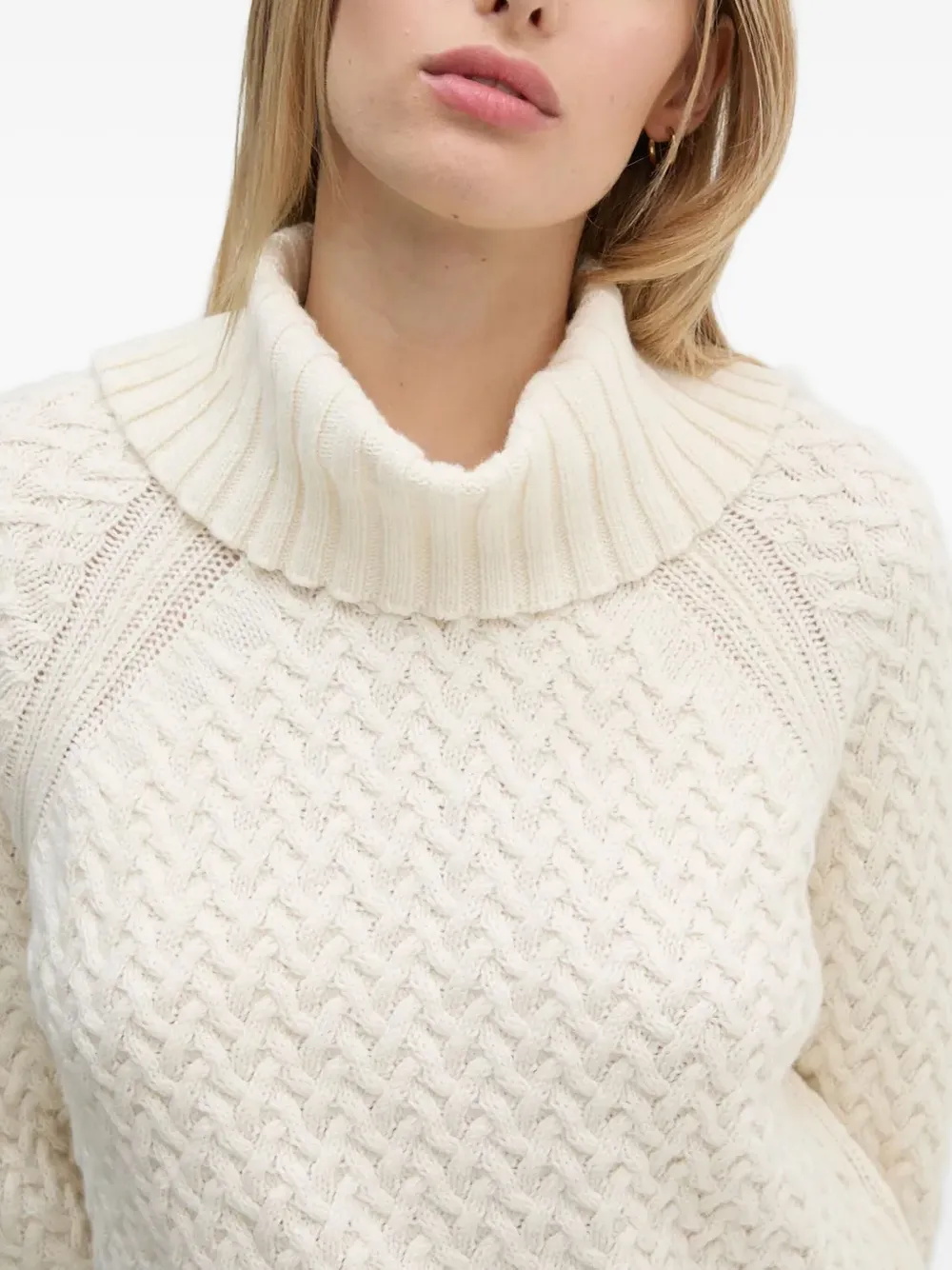 Barbour Turtleneck Cable-knit Sweater In White