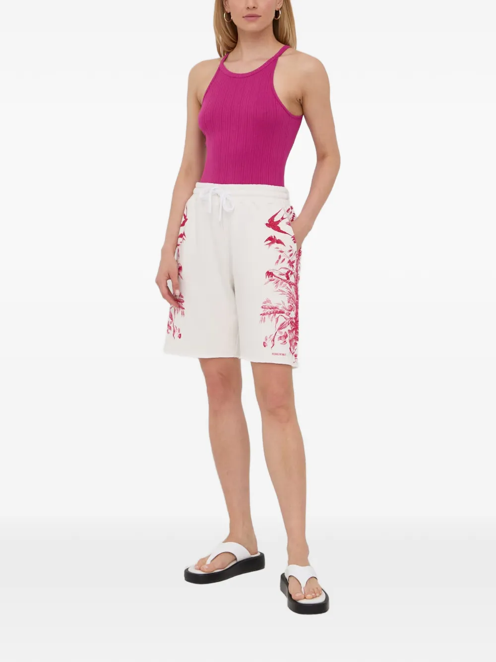  Red Valentino Floral-print Drawstring Shorts - White 